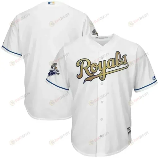 Kansas City Royals 2015 World Series Champions Gold Program Cool Base Jersey - White