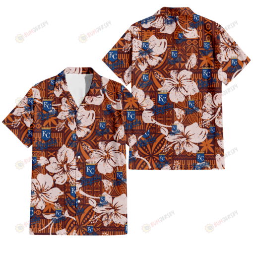 Kansas City Royals Bisque Hibiscus Brown Pattern 3D Hawaiian Shirt