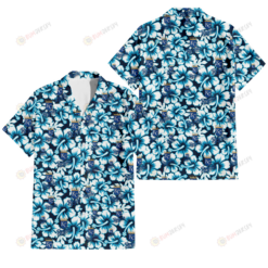 Kansas City Royals Blue Line White Hibiscus Black Background 3D Hawaiian Shirt