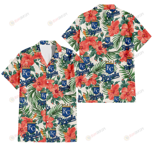 Kansas City Royals Coral Hibiscus Green Leaf Beige Background 3D Hawaiian Shirt