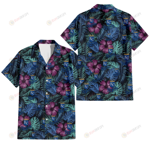 Kansas City Royals Dark Magenta Green Leaf Black Background 3D Hawaiian Shirt