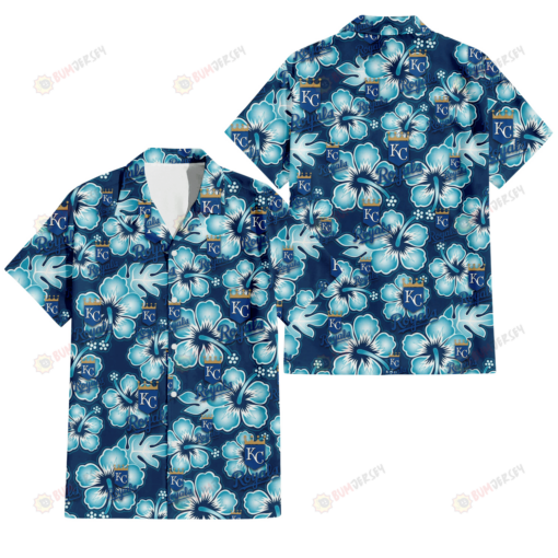 Kansas City Royals Dark Turquoise Hibiscus Navy Background 3D Hawaiian Shirt