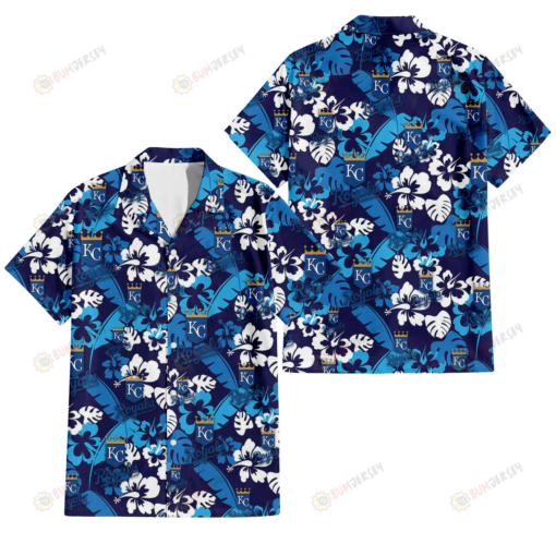 Kansas City Royals Light Blue Hibiscus Banana Leaf Navy Background 3D Hawaiian Shirt