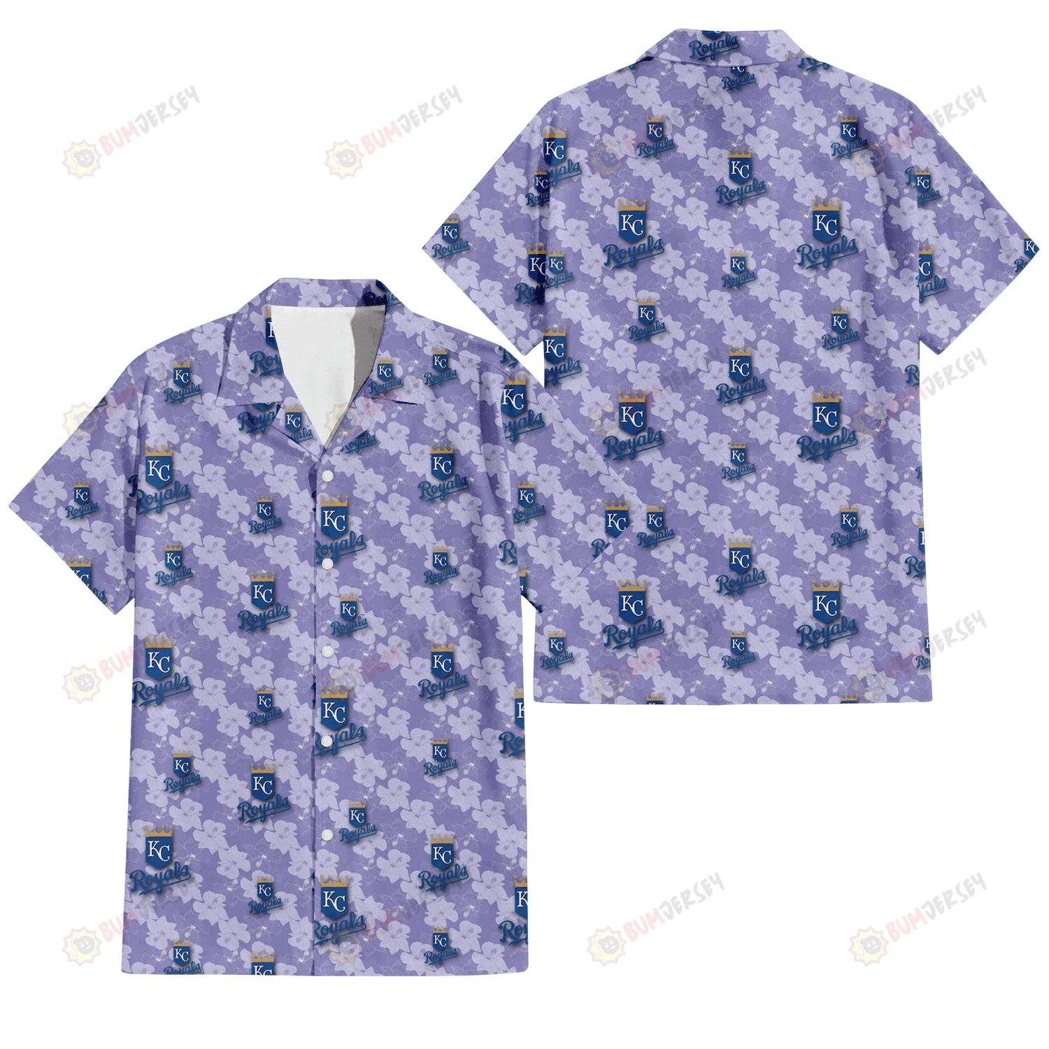 Kansas City Royals Light Purple Hibiscus Pattern Stripe Powder Purple 3D Hawaiian Shirt