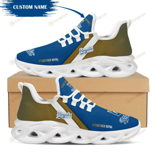 Kansas City Royals Logo Custom Name Pattern In Blue And Brown 3D Max Soul Sneaker Shoes