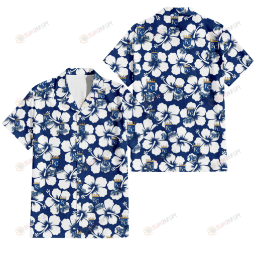 Kansas City Royals Modern White Hibiscus Navy Background 3D Hawaiian Shirt