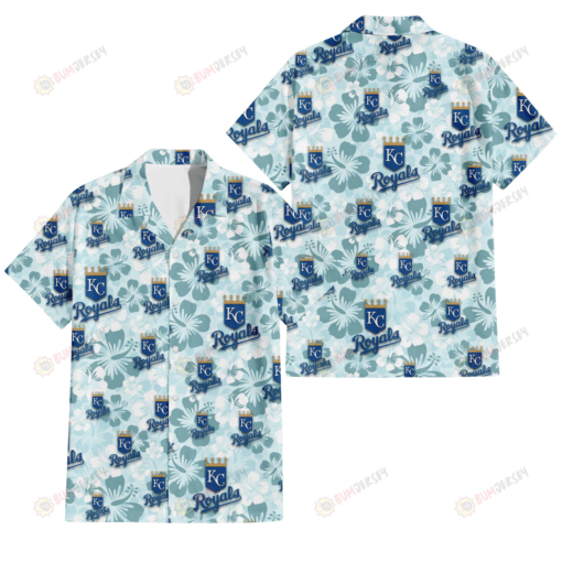 Kansas City Royals Pale Turquoise Hibiscus Light Cyan Background 3D Hawaiian Shirt