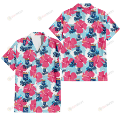 Kansas City Royals Pink Blue Hibiscus White Background 3D Hawaiian Shirt