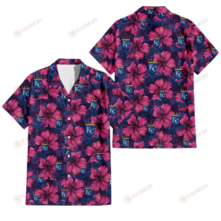 Kansas City Royals Plum Vilolet Hibiscus Dark Navy Leaf Black 3D Hawaiian Shirt