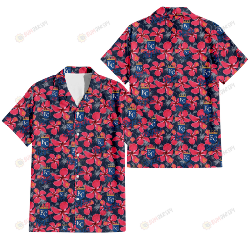 Kansas City Royals Red Hibiscus Dark Gray Background 3D Hawaiian Shirt