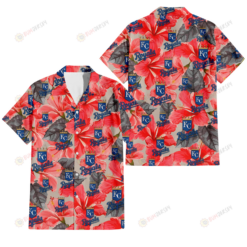 Kansas City Royals Red Hibiscus Gray Leaf Beige Background 3D Hawaiian Shirt