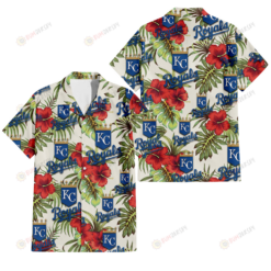 Kansas City Royals Red Hibiscus Green Tropical Leaf Cream Background 3D Hawaiian Shirt