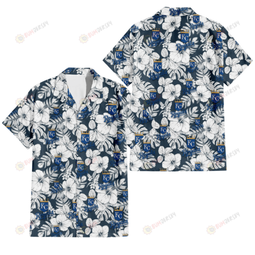 Kansas City Royals Sketch Hibiscus Leaf Dark Gray Background 3D Hawaiian Shirt