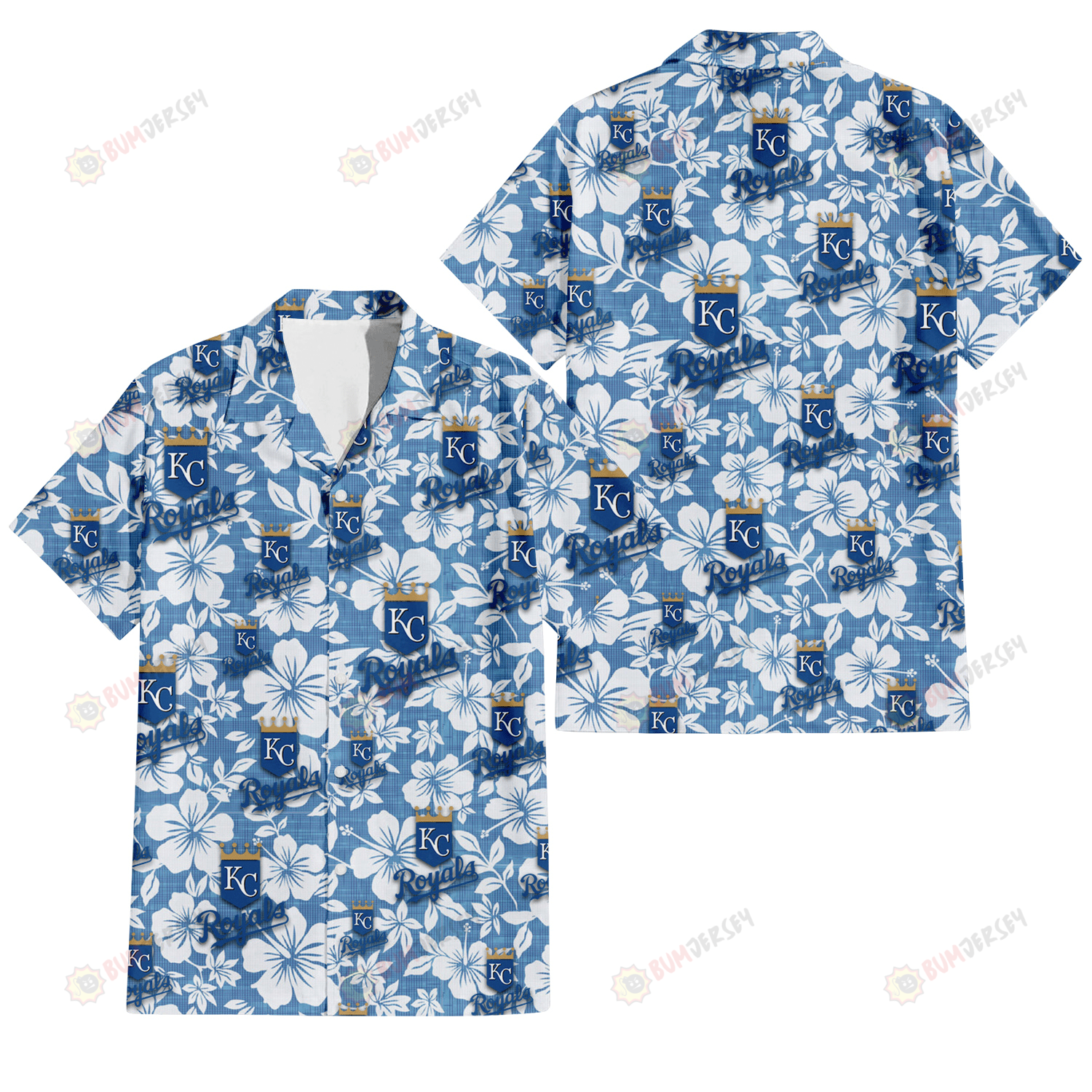 Kansas City Royals White Hibiscus Light Blue Texture Background 3D Hawaiian Shirt