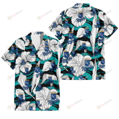 Kansas City Royals White Hibiscus Turquoise Wave Black Background 3D Hawaiian Shirt