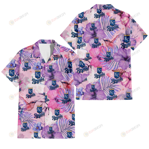 Kansas City Royals White Purple Hibiscus Pink Hummingbird Pink Background 3D Hawaiian Shirt