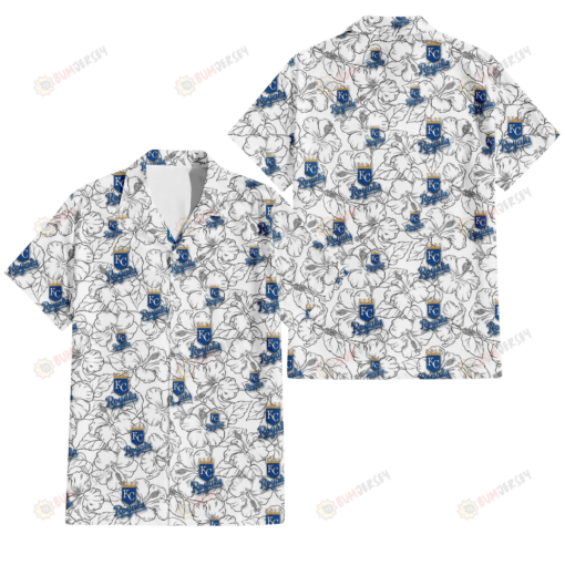 Kansas City Royals White Sketch Hibiscus Pattern White Background 3D Hawaiian Shirt