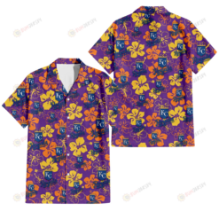 Kansas City Royals Yellow And Orange Hibiscus Purple Background 3D Hawaiian Shirt