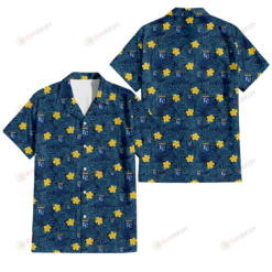 Kansas City Royals Yellow Hibiscus Cadet Blue Leaf Navy Background 3D Hawaiian Shirt