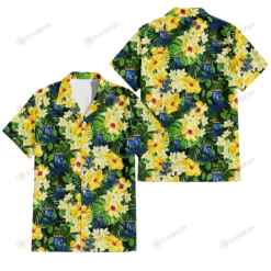 Kansas City Royals Yellow Hibiscus Tropical Green Leaf Black Background 3D Hawaiian Shirt