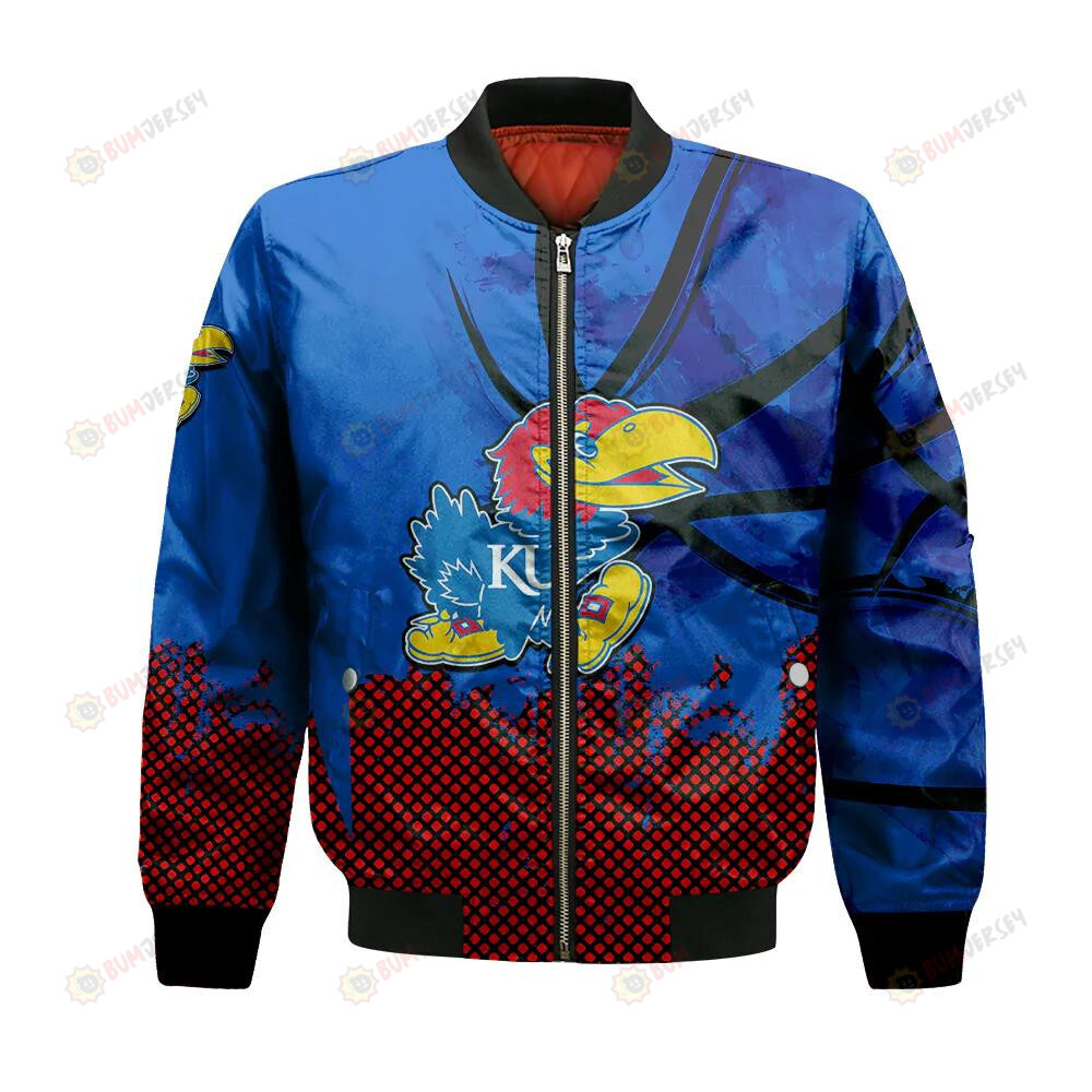 Kansas Jayhawks Bomber Jacket 3D Printed Basketball Net Grunge Pattern