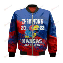 Kansas Jayhawks Champions 2022 Bomber Jacket 3D Printed - Rock Chalk Jayhawks Grunge Style Hot Trending