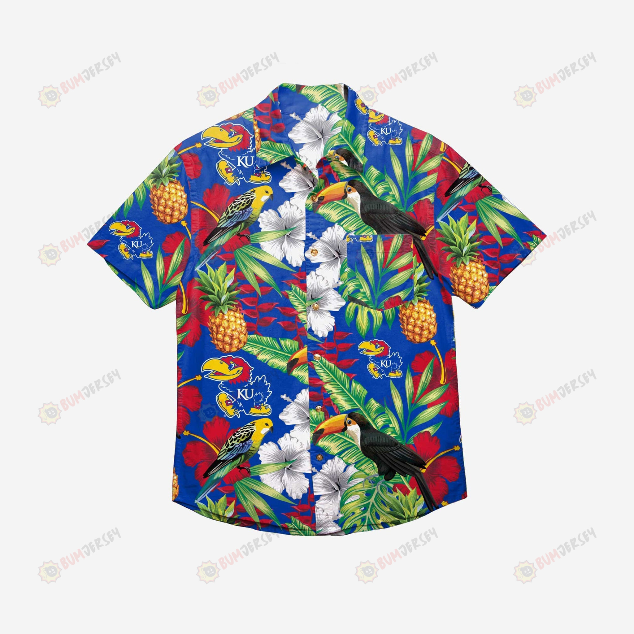 Kansas Jayhawks Floral Button Up Hawaiian Shirt