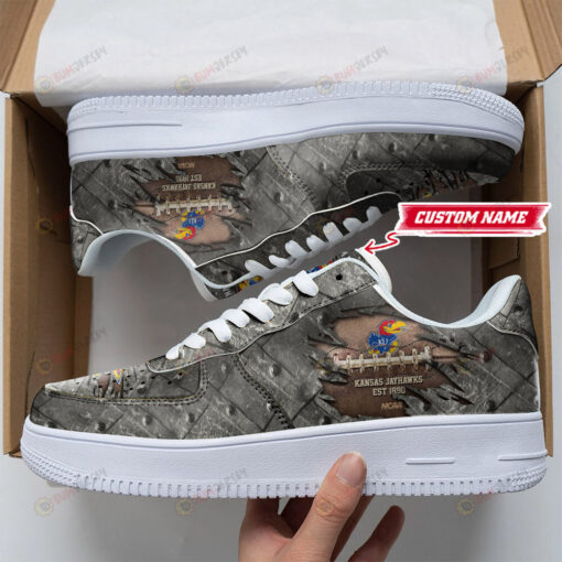 Kansas Jayhawks Logo Cracked Metal Pattern Custom Name Air Force 1 Printed