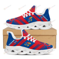 Kansas Jayhawks Logo Custom Name Pattern 3D Max Soul Sneaker Shoes In Blue And Red