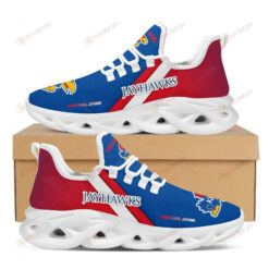 Kansas Jayhawks Logo Custom Name Pattern In Blue And Red 3D Max Soul Sneaker Shoes