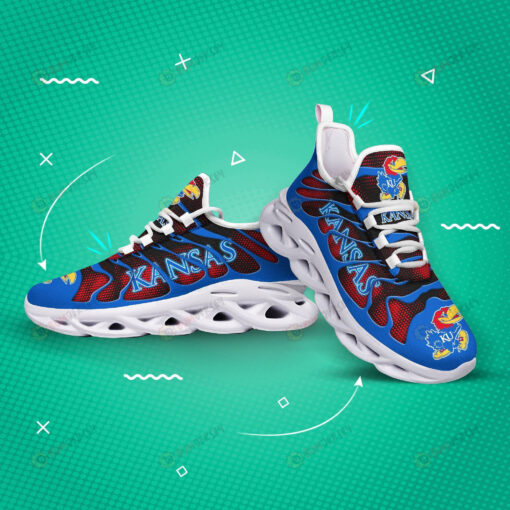 Kansas Jayhawks Logo Hole Pattern 3D Max Soul Sneaker Shoes In Blue