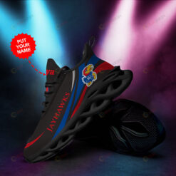 Kansas Jayhawks Logo Line Pattern Custom Name 3D Max Soul Sneaker Shoes In Black