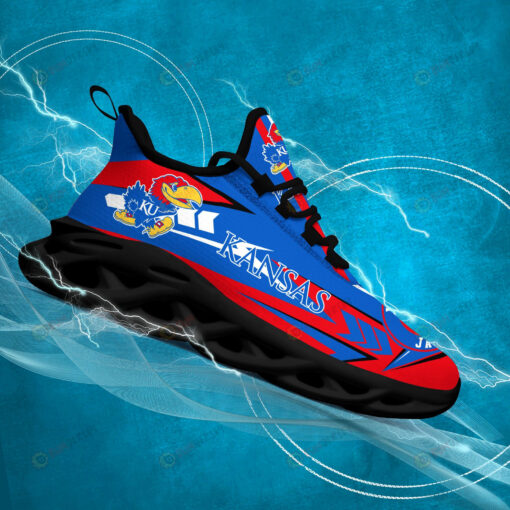 Kansas Jayhawks Logo Pattern 3D Max Soul Sneaker Shoes In Blue Red