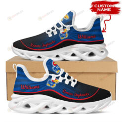 Kansas Jayhawks Logo Pattern Custom Name 3D Max Soul Sneaker Shoes In Black and Blue