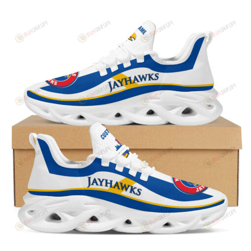 Kansas Jayhawks Logo Pattern Custom Name 3D Max Soul Sneaker Shoes In Blue And White