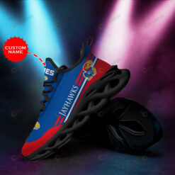 Kansas Jayhawks Logo Pattern Custom Name 3D Max Soul Sneaker Shoes In Blue Red