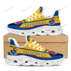 Kansas Jayhawks Logo Pattern Custom Name 3D Max Soul Sneaker Shoes In Blue Yellow