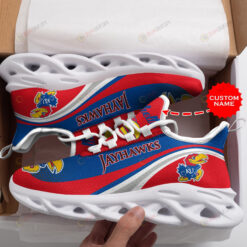 Kansas Jayhawks Logo Pattern Custom Name 3D Max Soul Sneaker Shoes In Red And Blue