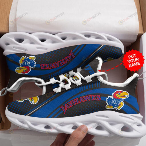 Kansas Jayhawks Logo Pattern In Black Custom Name 3D Max Soul Sneaker Shoes