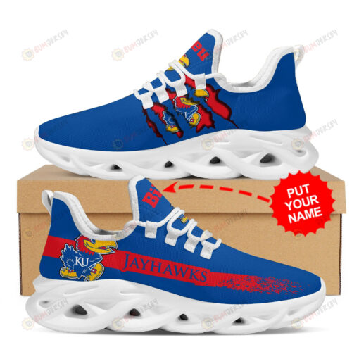 Kansas Jayhawks Logo Pattern In Blue And Red Custom Name 3D Max Soul Sneaker Shoes