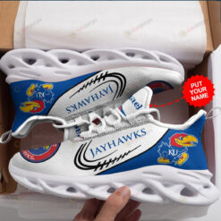 Kansas Jayhawks Logo Pattern In Blue And White Custom Name 3D Max Soul Sneaker Shoes