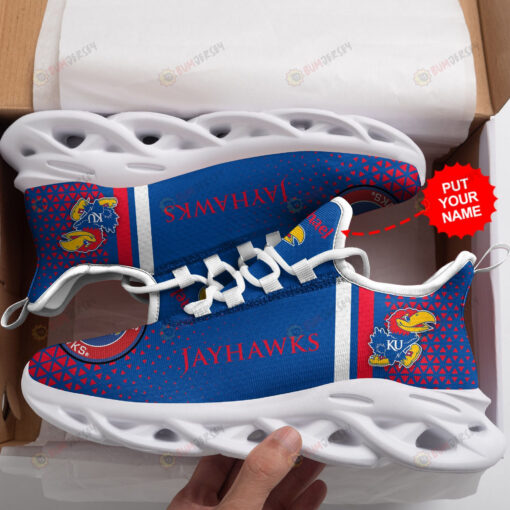 Kansas Jayhawks Logo Pattern In Blue Custom Name 3D Max Soul Sneaker Shoes