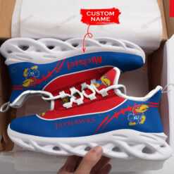 Kansas Jayhawks Logo Pattern In Red And Blue Custom Name 3D Max Soul Sneaker Shoes