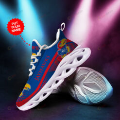 Kansas Jayhawks Logo Stripe And Triangle Pattern Custom Name 3D Max Soul Sneaker Shoes