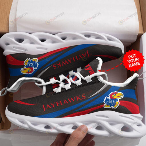 Kansas Jayhawks Logo Stripe Pattern Custom Name 3D Max Soul Sneaker Shoes In Black