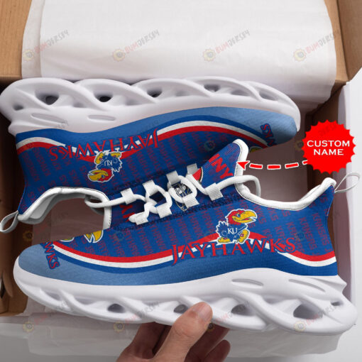 Kansas Jayhawks Logo Stripe Pattern Custom Name 3D Max Soul Sneaker Shoes In Blue