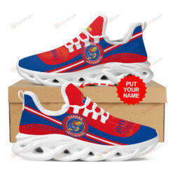 Kansas Jayhawks Logo Stripe Pattern Custom Name 3D Max Soul Sneaker Shoes In Blue And Red