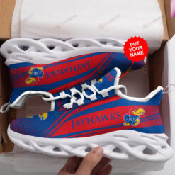 Kansas Jayhawks Logo Stripe Pattern Custom Name 3D Max Soul Sneaker Shoes In Red And Blue