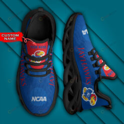 Kansas Jayhawks Logo Text Pattern Custom Name Blue 3D Max Soul Sneaker Shoes