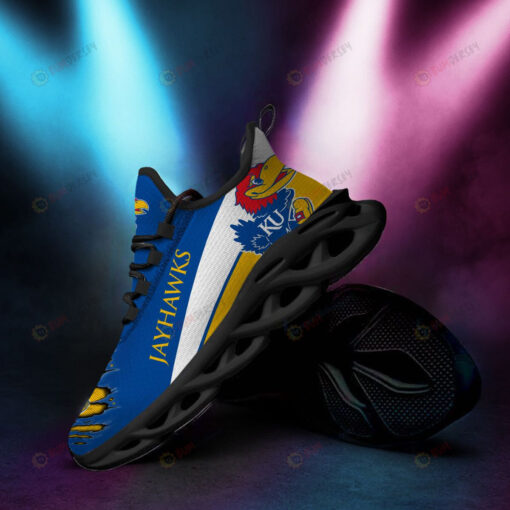 Kansas Jayhawks Logo Torn Pattern 3D Max Soul Sneaker Shoes In Blue